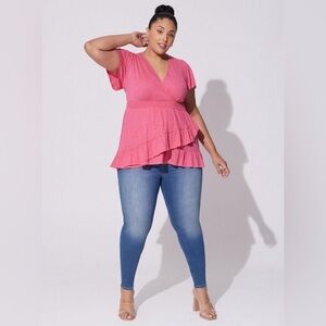 Torrid Pink Cotton Modal Surplice Faux Wrap Top size 1X